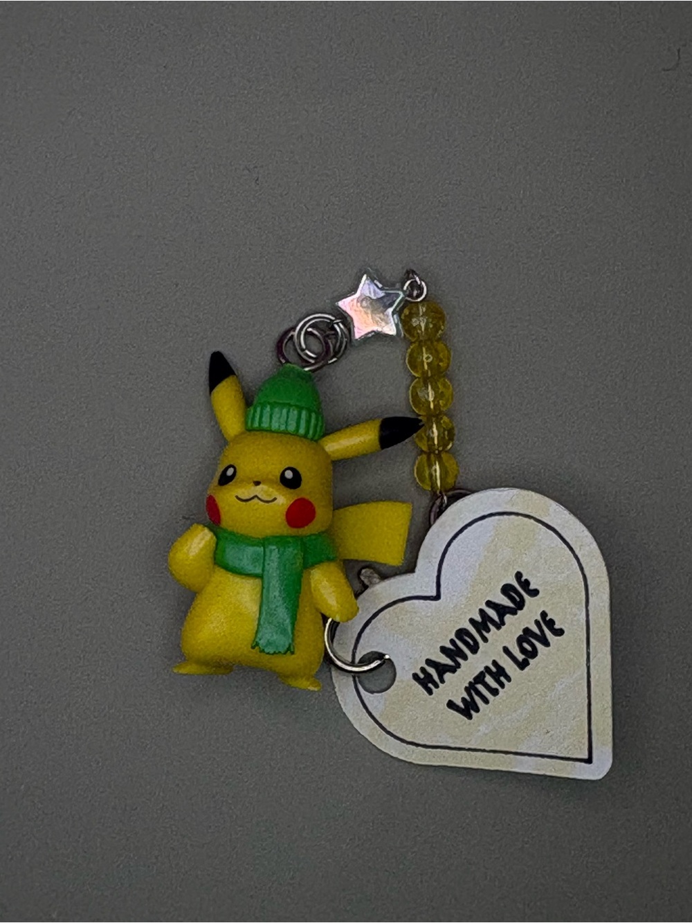 Pokemon Pikachu Keychain Charm with Green Hat & Scarf